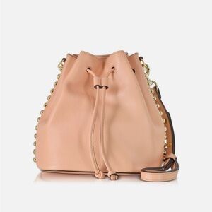 Rebecca Minkoff Studded Leather Bucket Bag in Apricot